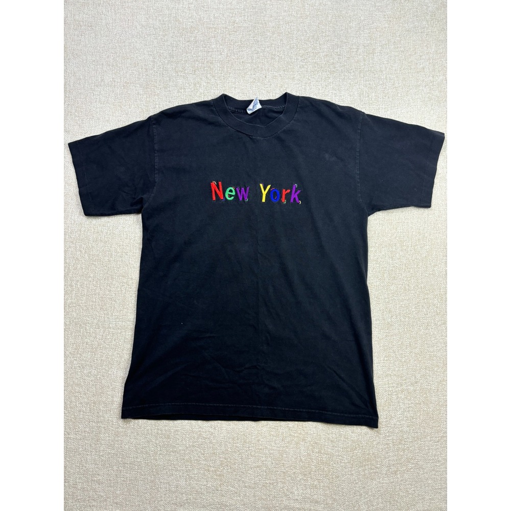 Vintage Superior New York Embroidered T Shirt Mens Large Black Made in USA 90s